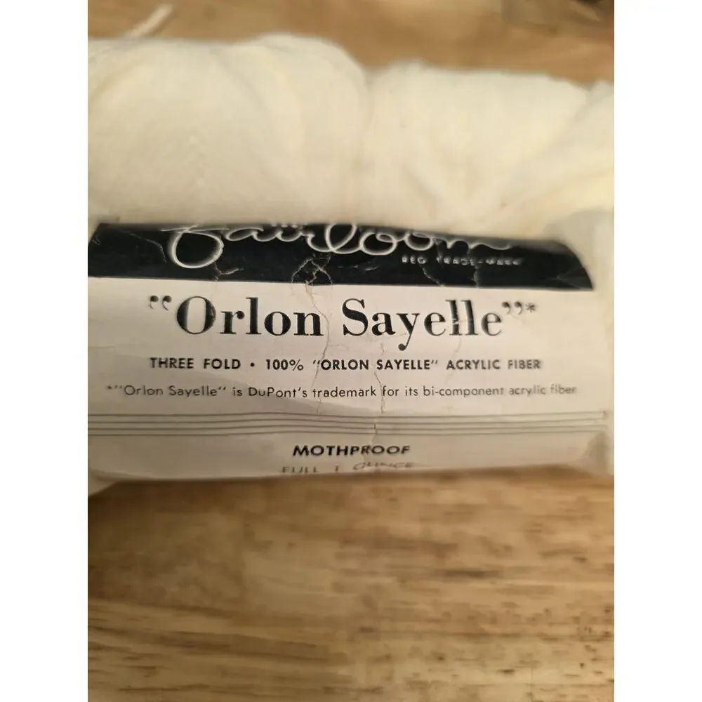 Vintage Fairloom Orlon Sayelle Ivory Acrylic Yarn Skeins Lot of 2